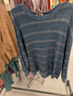 Jher HT7701 Slate Blue Mineral-Washed Tonal Stripe Knit Top with Scalloped Hem