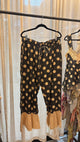 Jaded Gypsy Along The Way Pants in Dot with golden polka dots and eyelet ruffle hems