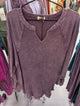 Jher HT7645 Eggplant Mineral-Washed Ribbed Split V-Neck Top