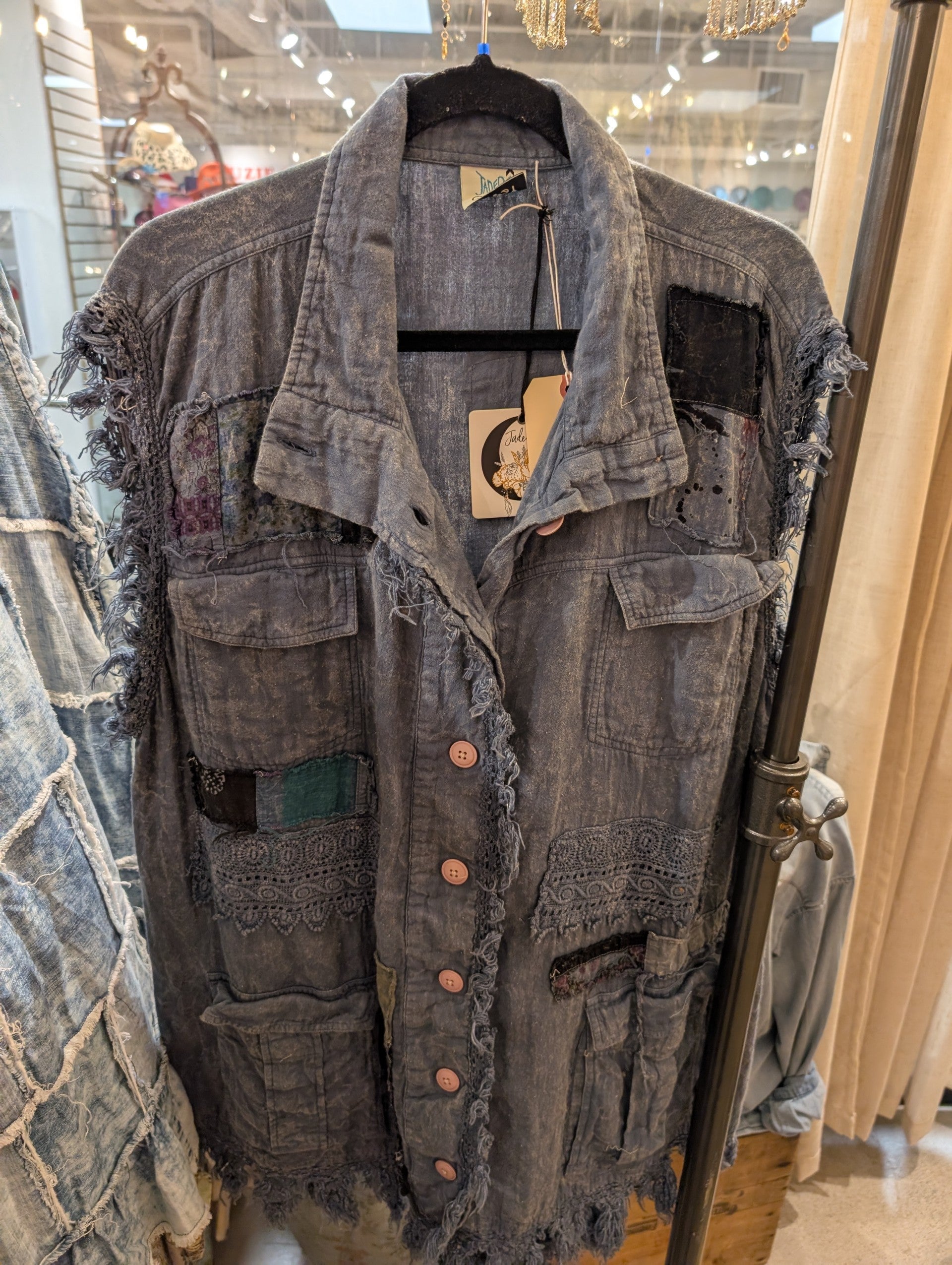 Jaded Gypsy Rambling Heart Top - distressed chambray with lace and patchwork details