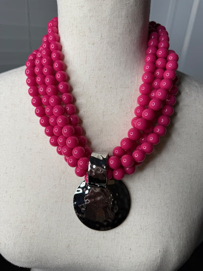 Multi-Strand Bead Necklace with Disc