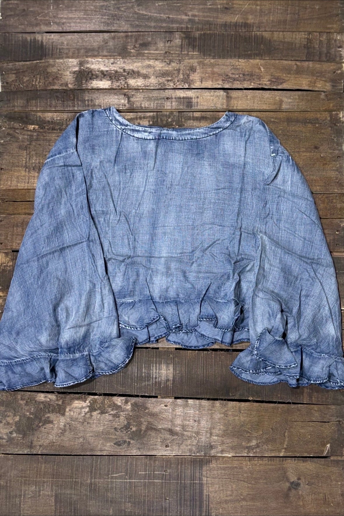 Jaded Gypsy Blooming Grace Top in Chambray, front view