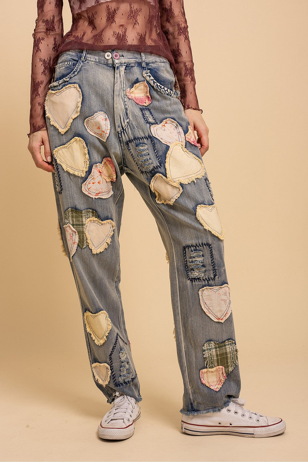 BlueVelvet Multi Patchwork Washed Denim Pants