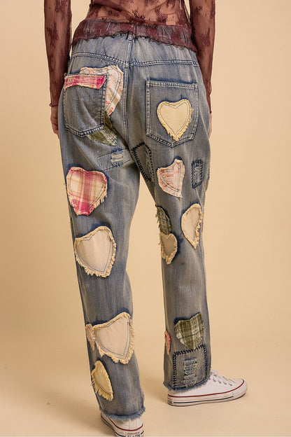 BlueVelvet Multi Patchwork Washed Denim Pants
