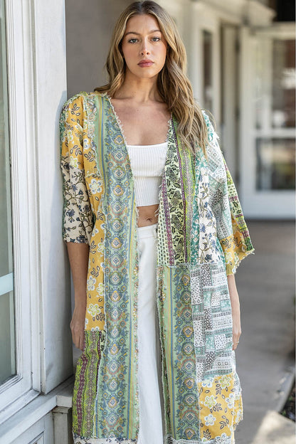 Blue Velvet  Multi Blocked Duster Jacket