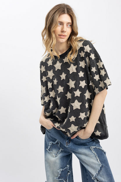 Blue Velvet STAR PATCH ROUND NECK T-SHIRT