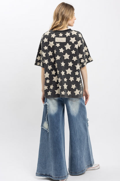 Blue Velvet STAR PATCH ROUND NECK T-SHIRT