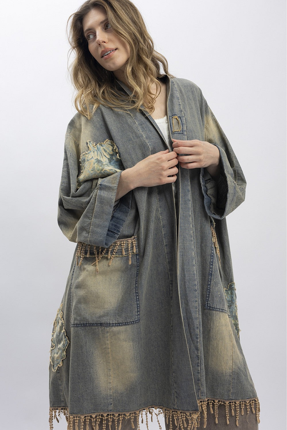 BlueVelvet Patchwork Denim Oversized Kimono