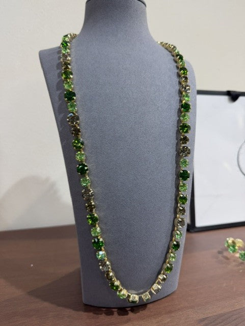 WaFa Emerald Garden Long Necklace — 30 inch opera length with alternating emerald and peridot green crystals
