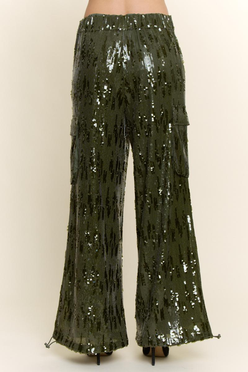 Davi and Dani WIDE-LEG SEQUIN CARGO PANTS