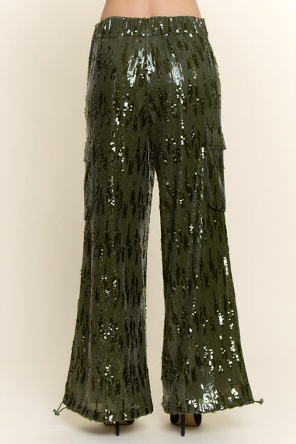 Davi and Dani WIDE-LEG SEQUIN CARGO PANTS