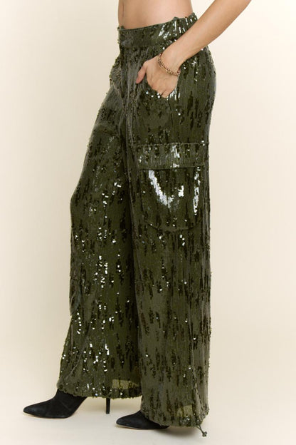 Davi and Dani WIDE-LEG SEQUIN CARGO PANTS