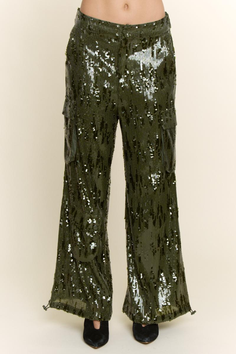 Davi and Dani WIDE-LEG SEQUIN CARGO PANTS