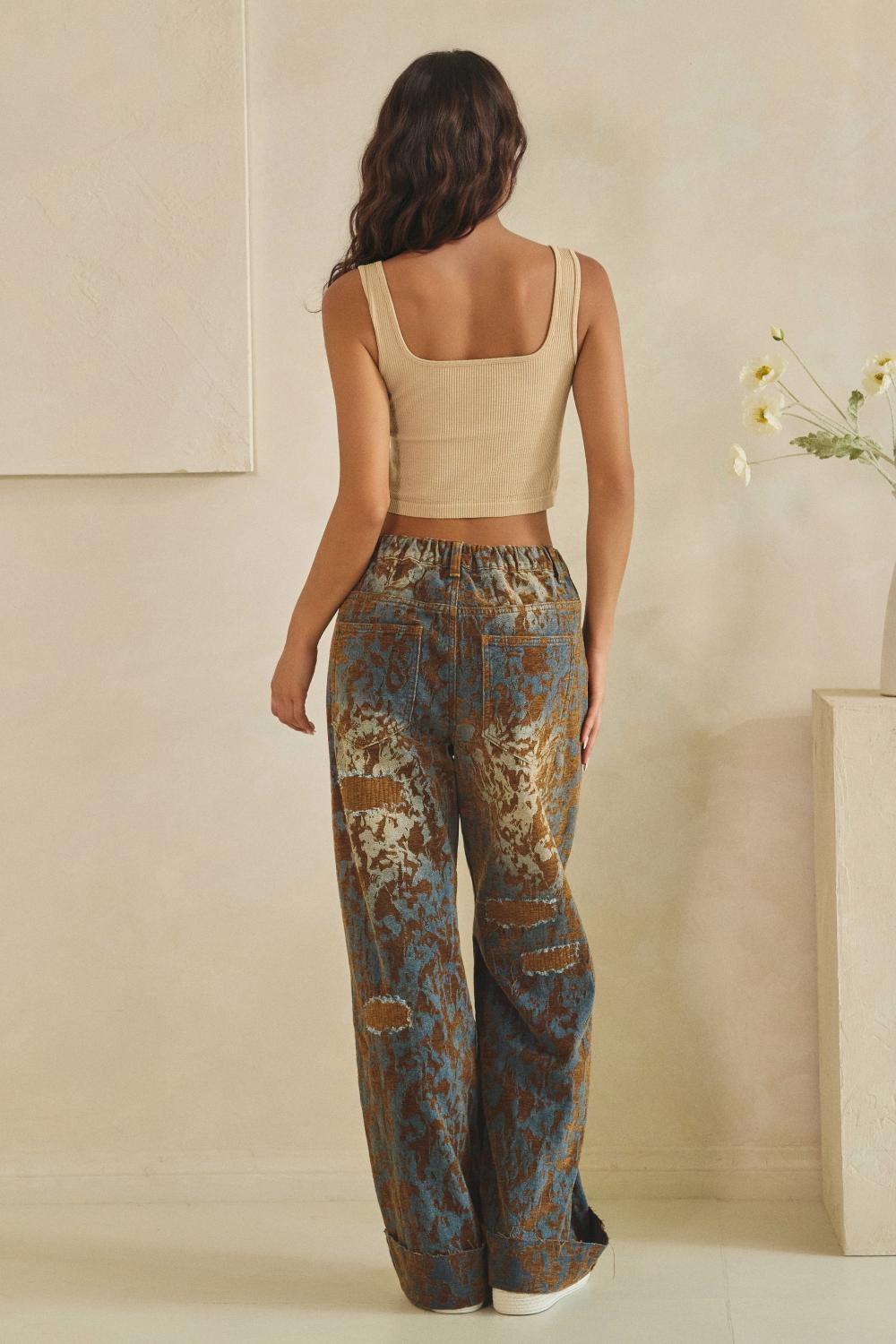 Oli and Hali Burnout Distressed Wide Leg Pants