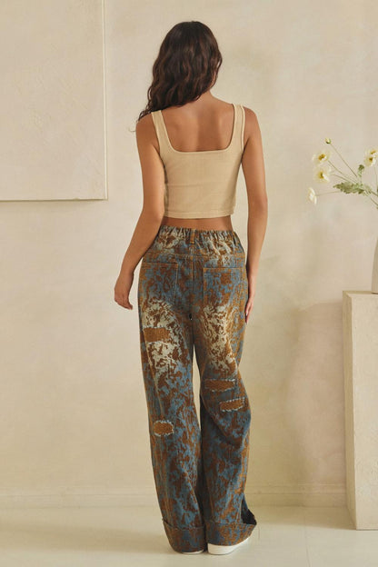 Oli and Hali Burnout Distressed Wide Leg Pants