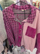 Jher HT6763 Magenta Bouclé and Quilted Mixed-Texture Snap Top