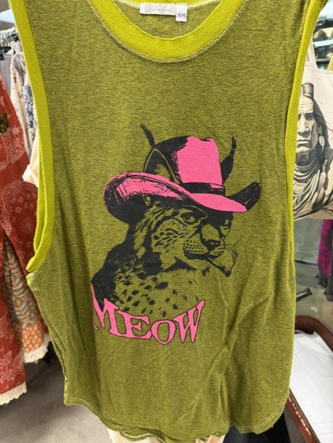 I love linen sleeveless Mr meow Top