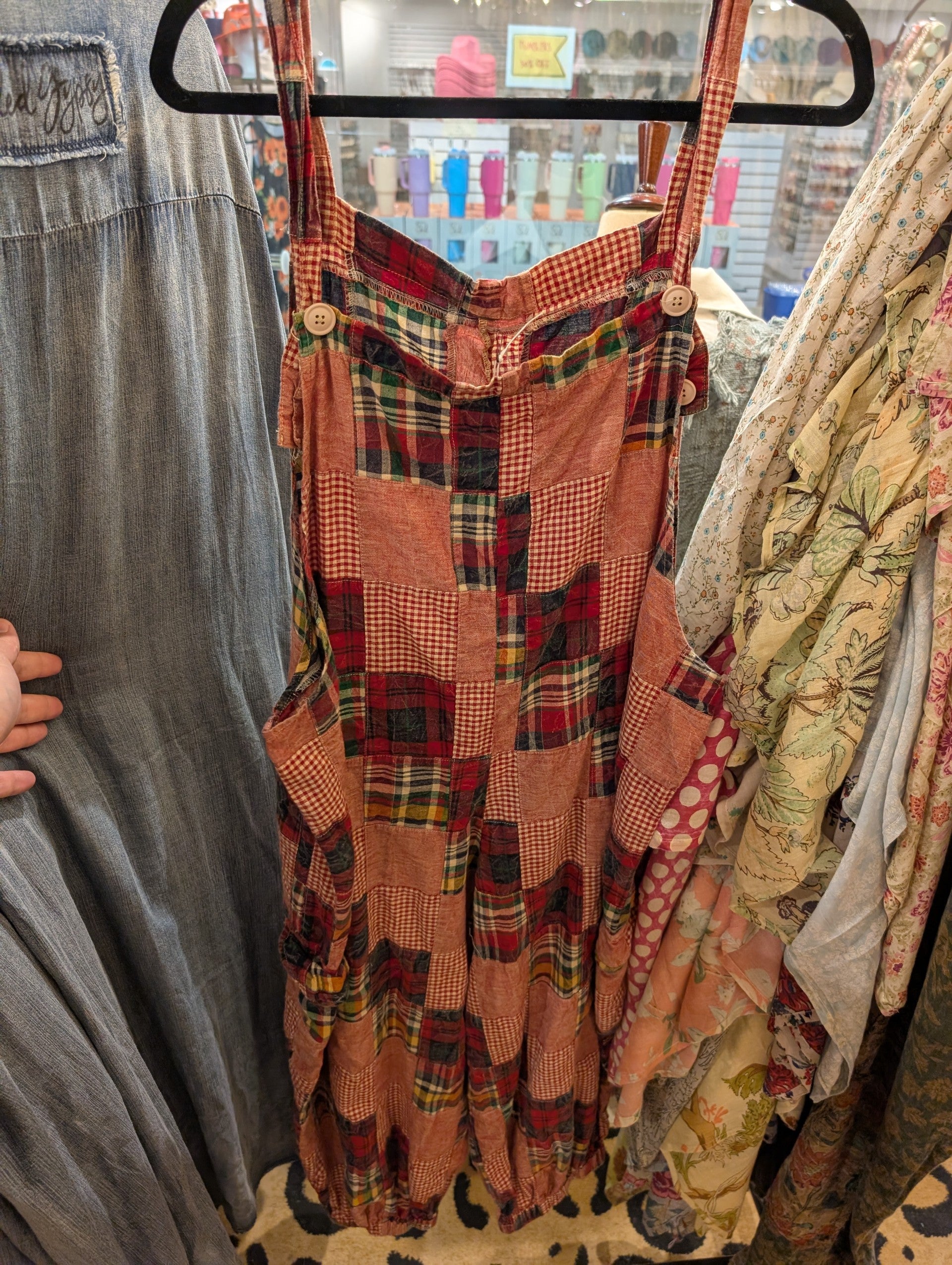 Jaded Gypsy Spirit Keeper Overalls Scarlet Patch - patchwork plaid overall dress