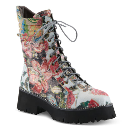 L'Artiste Ferociti floral lace-up combat boot side view