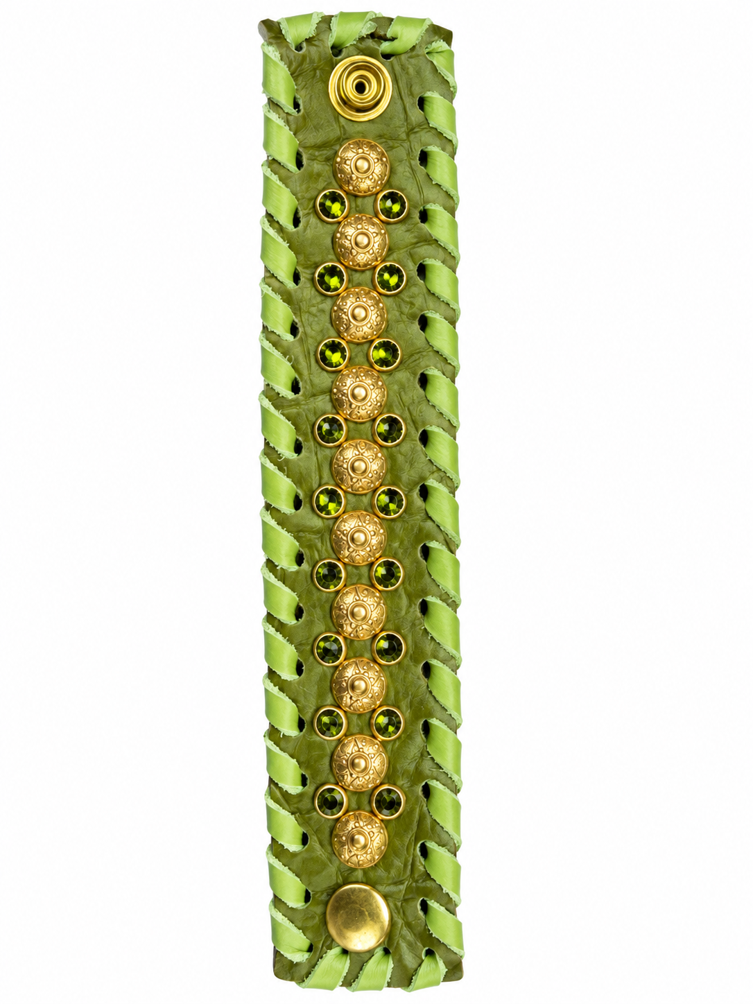 Olive / Gold Floral cuff with green faceted accents
