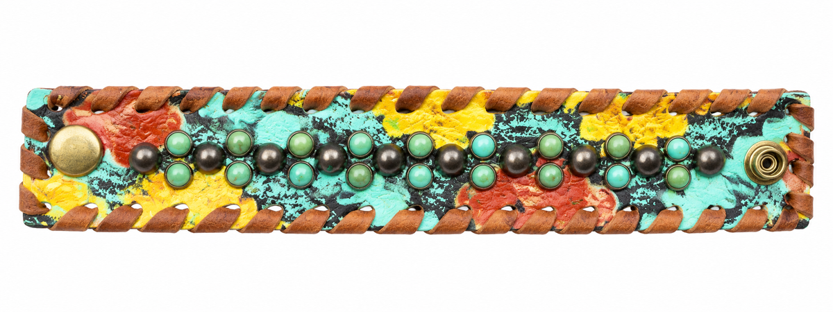 Kurtman multicolor cuff with brown edging and turquoise-colored round accents