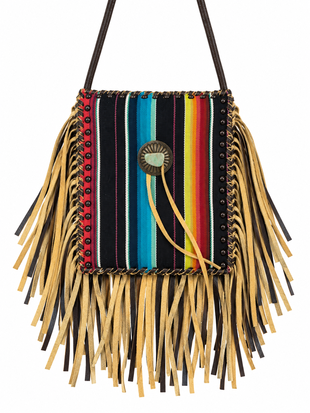 Black striped Kurtman bag with tan fringe