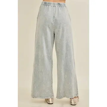 Jher Mineral Washed Cute bow trim slit pants