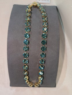 WaFa Aquamarine Necklace — faceted blue-green stones in gold-tone bezel settings
