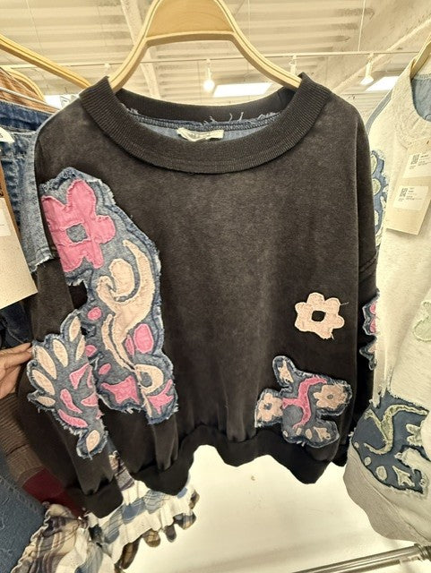 Oli and Hali JT0977 Black floral appliqué sweatshirt