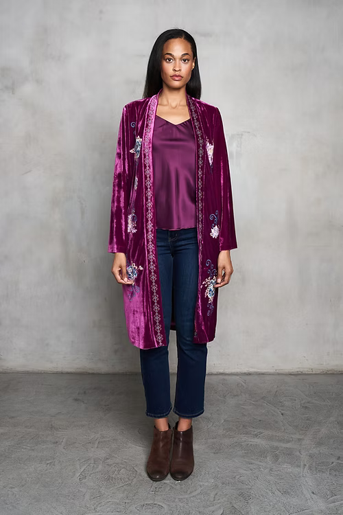 Paparazzi Velvet Embroidered Duster w/ Verona Print Lining