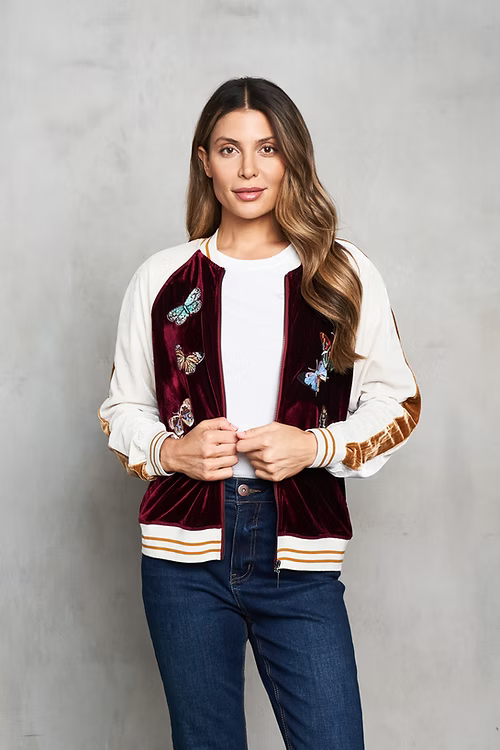 Paparazzi Embroidered Velvet Bball Jacket