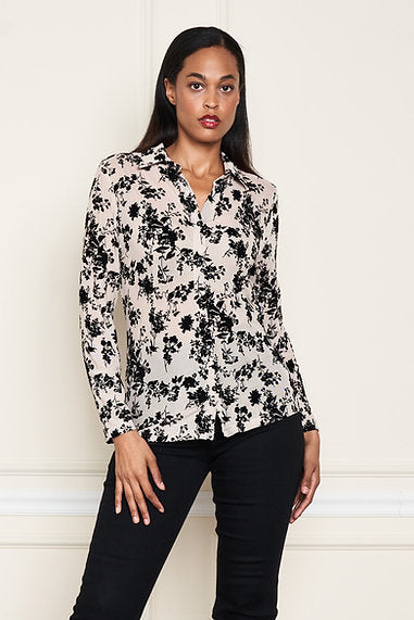 Paparazzi Mesh Burnout Button Front Shirt