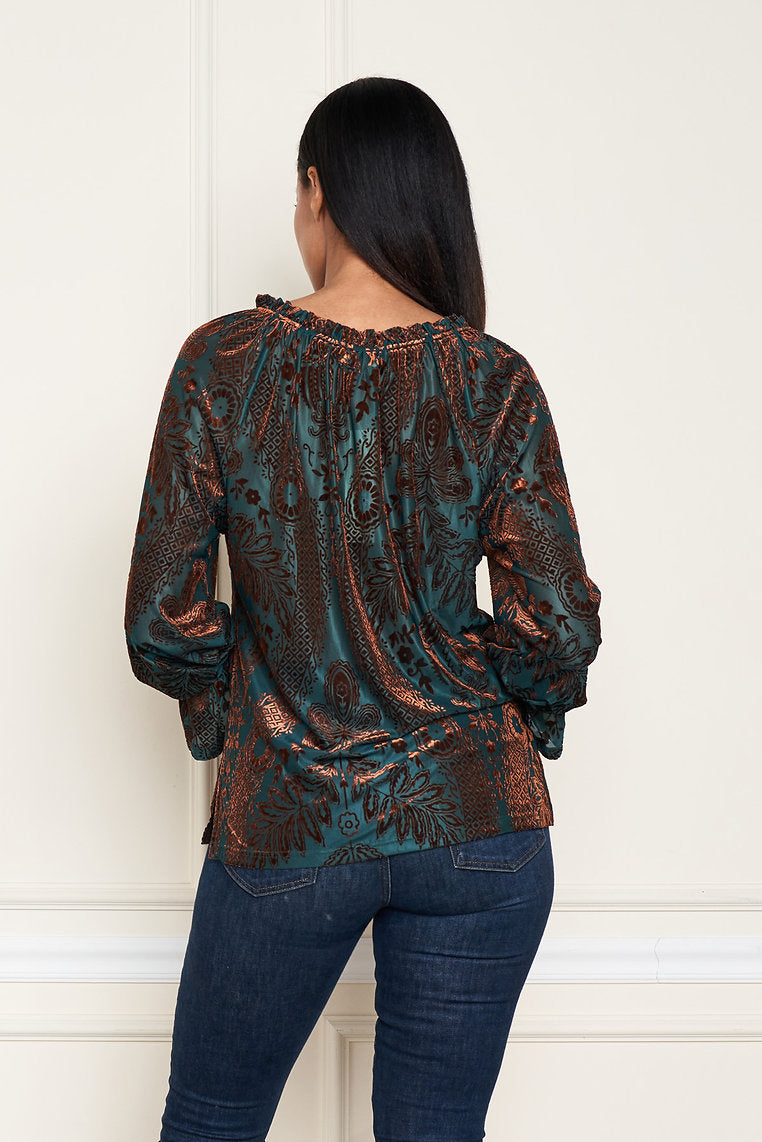 Paparazzi Burnout Velvet Knit Peasant Top