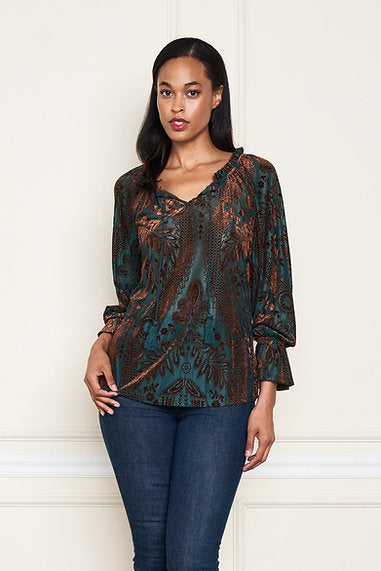 Paparazzi Burnout Velvet Knit Peasant Top