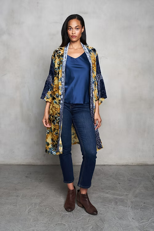 Paparazzi Mixed Velvet Burnout Open Front Kimono