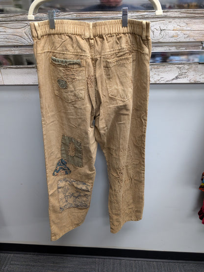 Back of Paper Lace Khaki patchwork pants with elastic back waistband and patch pockets