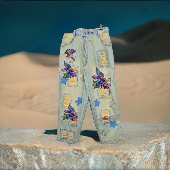 Peace and Flower Vintage Blue Jean
