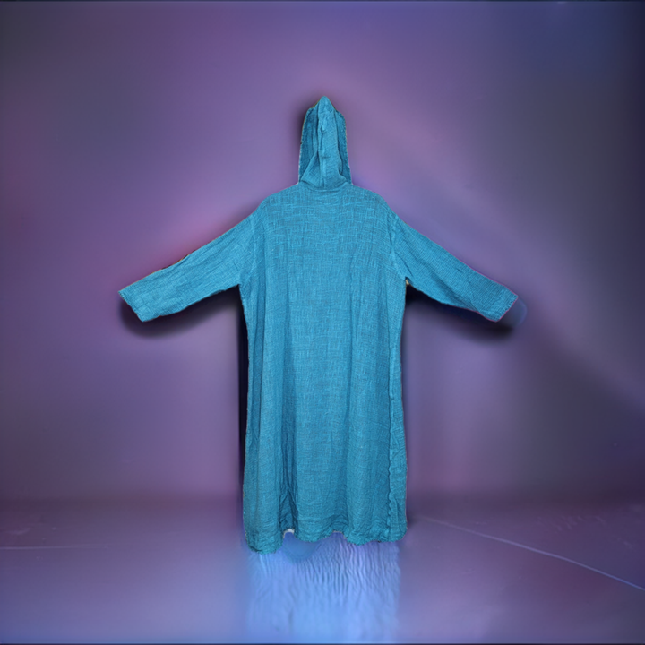 Teal Jacket with Raw edges and hood