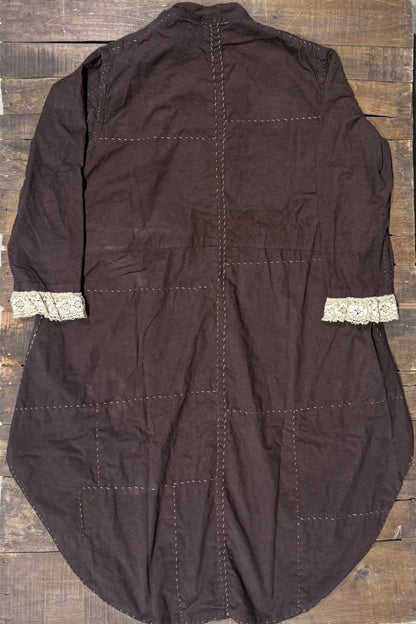House of Jaded Gypsy Moonlit Manor reversible jacket, dark side back with contrast stitching and cream lace cuffs
