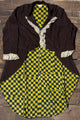 House of Jaded Gypsy Moonlit Manor reversible jacket in Checkered, dark side front with cream lace ruffles and checkerboard reverse