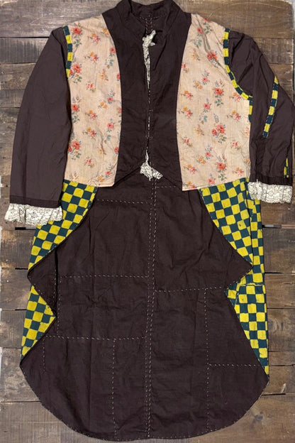 House of Jaded Gypsy Moonlit Manor reversible jacket in Checkered, patterned front with floral panels and checkerboard details
