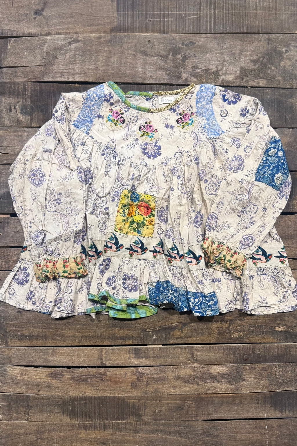 House of Jaded Gypsy Willow House Top – Violet Floral Patchwork, front view