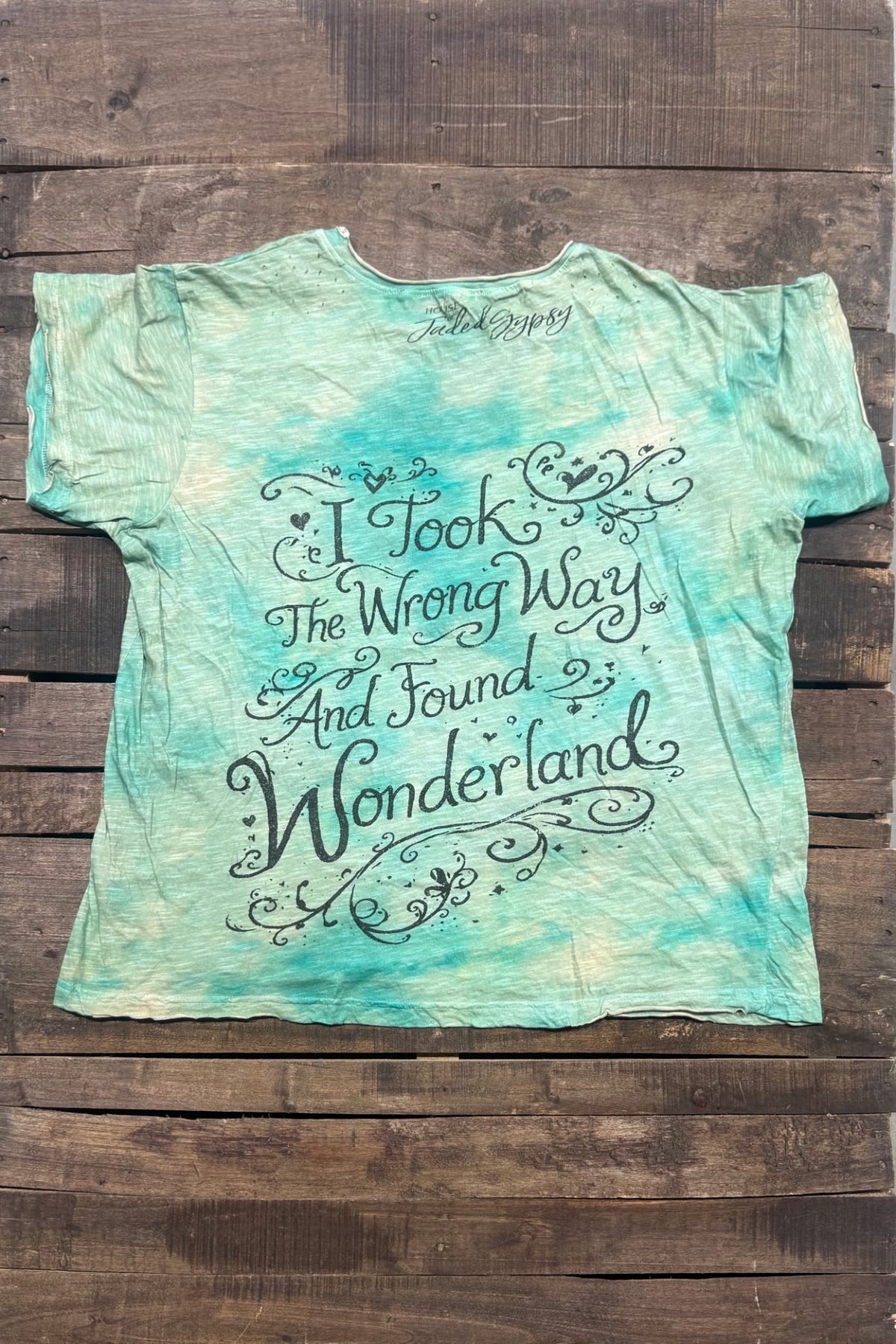 House of Jaded Gypsy Worn & Weathered Tee – Curious Graphic T-Shirt, back view