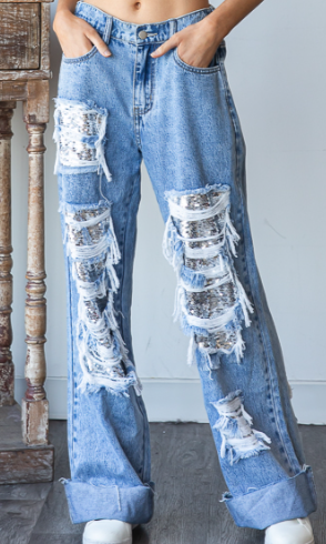 OLI AND HALI WASHED DISTRESSED SEQUENCE DENIM