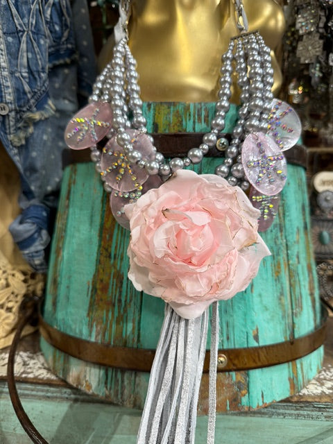 A Rare Bird Pearl & Peony Bib Necklace
