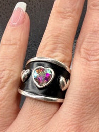 Alice Black Enamel Crystal Heart Ring