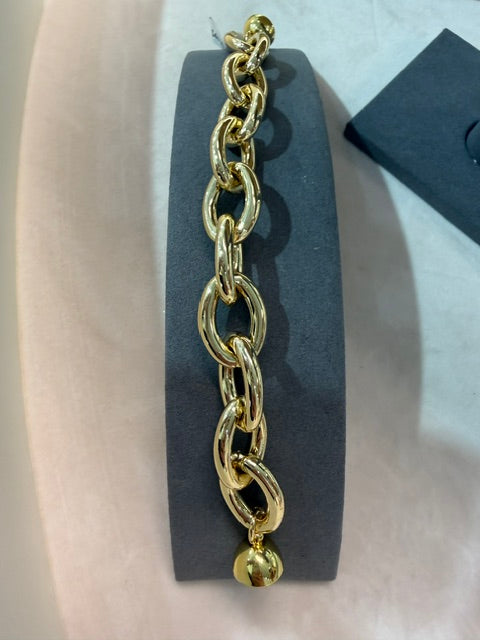 Wafa Gold Link Bracelet - chunky polished gold oval link chain bracelet with gold magnetic ball clasp