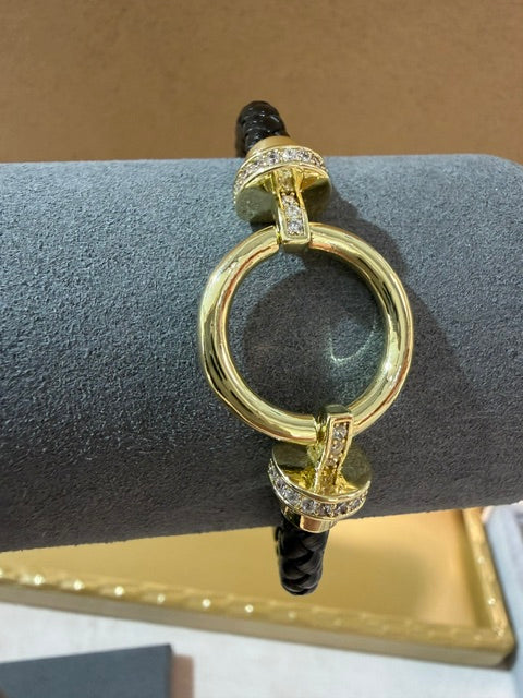 Pre Order Wafa Black Leather Gold Circle Bracelet