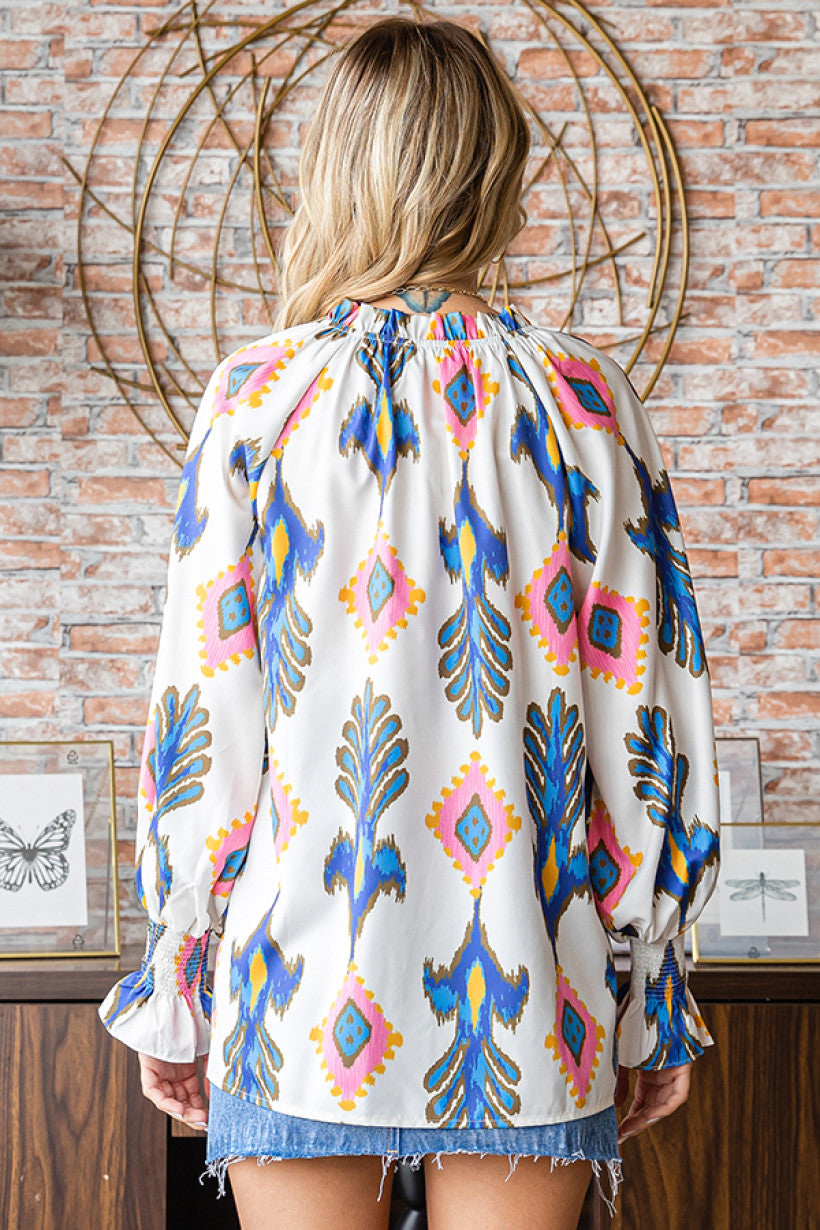 Ethnic Printed Ruffled Blouse