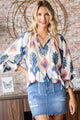 Ethnic Printed Ruffled Blouse